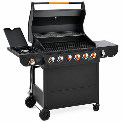 72,000 BTU Gas Grills Clearance, 6-Burner Propane BBQ Grill with Side Burner, 650 Sq.In Cooking Area, Cast Iron Grates, Warming Rack, Thermometer, Outdoor Grill for Patio Backyard