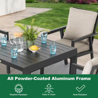 Black 5-Piece Aluminum Outdoor Dining Set with Gray Cushion