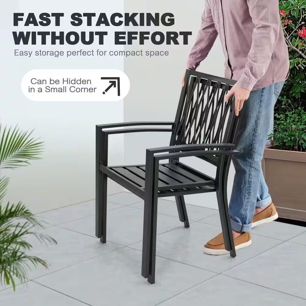 7-Piece Black Iron Outdoor Dining Set