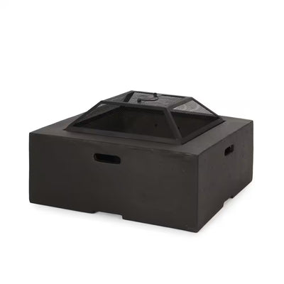 29 In. W X 17.2 In. H Square Wood Burning Outdoor Fire Pit in Grey