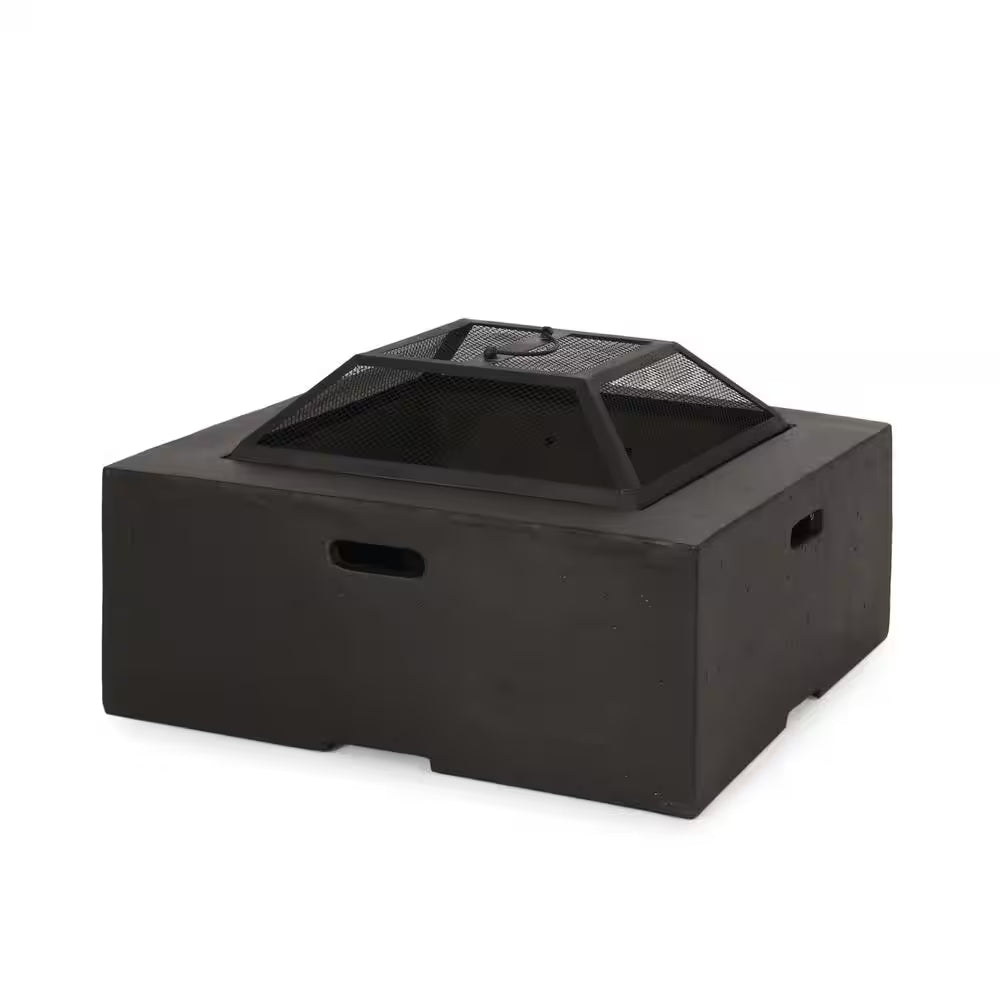 29 In. W X 17.2 In. H Square Wood Burning Outdoor Fire Pit in Grey