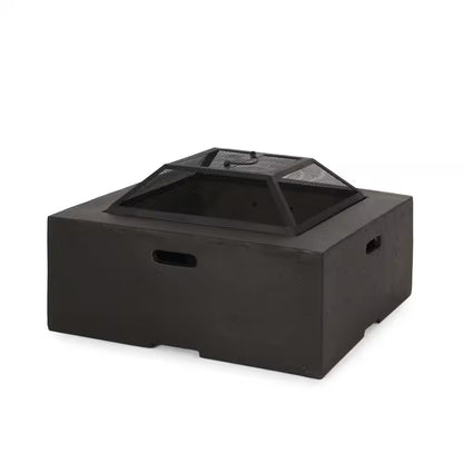 29 In. W X 17.2 In. H Square Wood Burning Outdoor Fire Pit in Grey