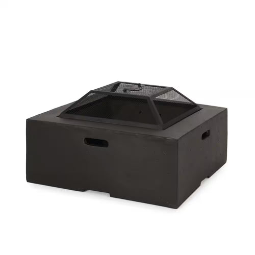 29 In. W X 17.2 In. H Square Wood Burning Outdoor Fire Pit in Grey