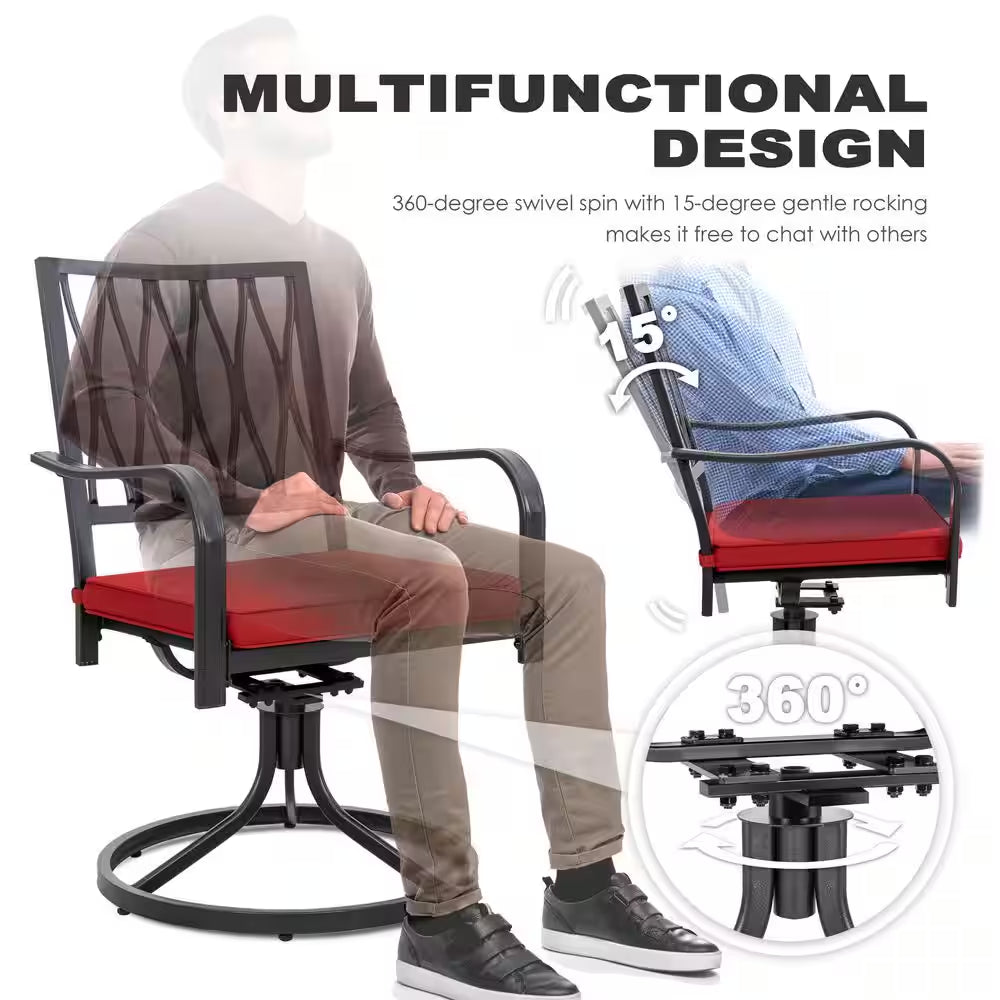 Black 7-Piece Metal Rectangle Outdoor Dining Set with Cushion Patio Furniture Set with Swivel Dining Chair