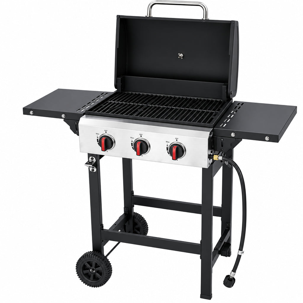 3-Burner Propane Gas Grill with Cast Iron Grates, 30,000 BTU