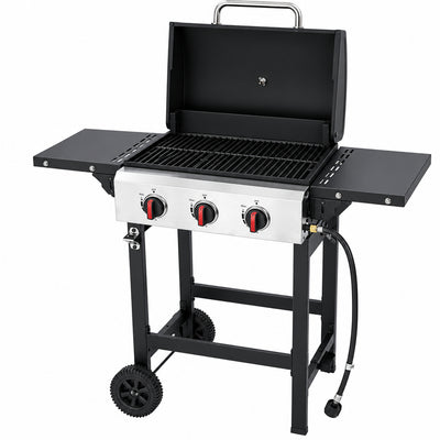 3-Burner Propane Gas Grill with Cast Iron Grates, 30,000 BTU