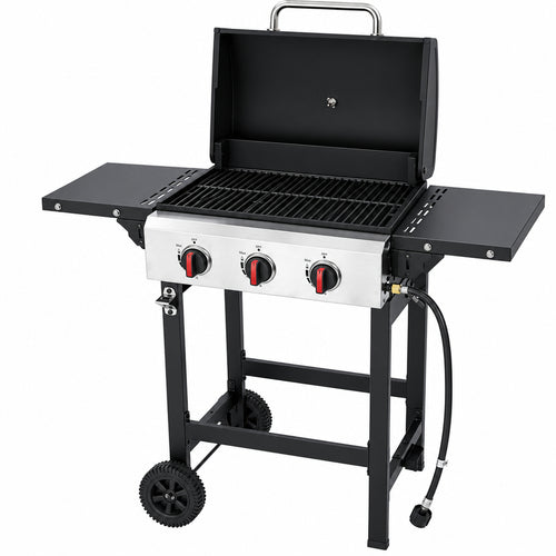 3-Burner Propane Gas Grill with Cast Iron Grates, 30,000 BTU