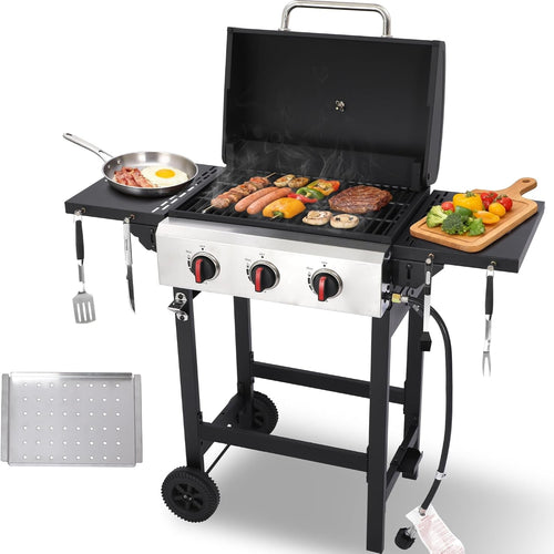 3-Burner Propane Gas Grill with Cast Iron Grates, 30,000 BTU