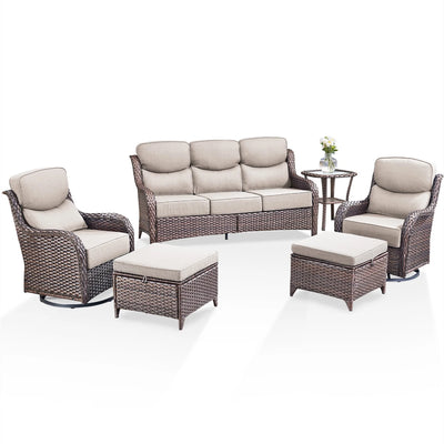 Outdoor Patio Furniture Set Built for All-Weather Use, 6 Pieces, Swivel Rocker Chairs, 6-Inch Thick Cushions
