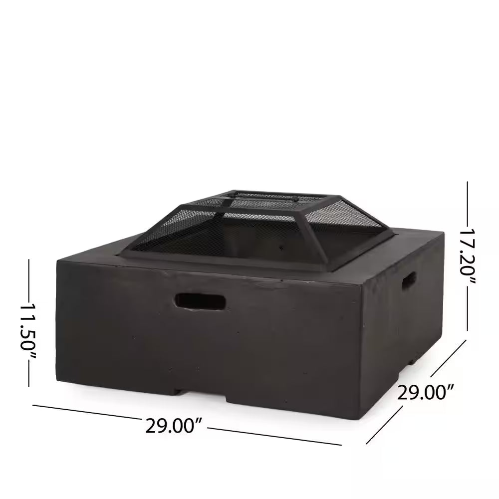 29 In. W X 17.2 In. H Square Wood Burning Outdoor Fire Pit in Grey