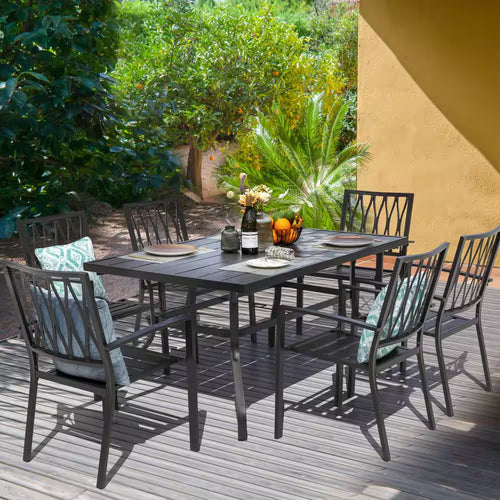 7-Piece Black Iron Outdoor Dining Set
