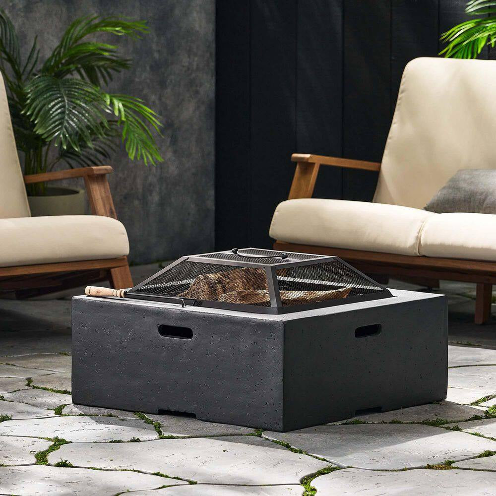 29 In. W X 17.2 In. H Square Wood Burning Outdoor Fire Pit in Grey