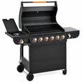 72,000 BTU Gas Grills Clearance, 6-Burner Propane BBQ Grill with Side Burner, 650 Sq.In Cooking Area, Cast Iron Grates, Warming Rack, Thermometer, Outdoor Grill for Patio Backyard