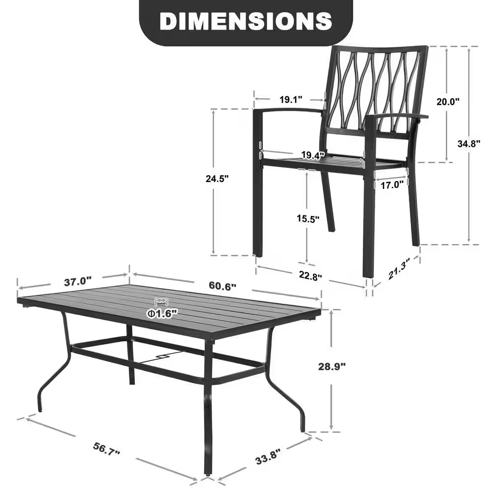 7-Piece Black Iron Outdoor Dining Set