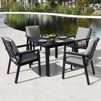 Black 5-Piece Aluminum Outdoor Dining Set with Gray Cushion