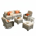 8 Pieces Patio Furniture Set, All Weather Wicker Patio Conversation Set with Swivel Chairs, Outdoor Furniture with Ottoman for Garden, Beige