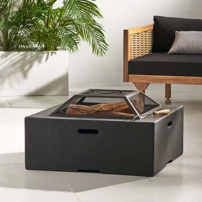 29 In. W X 17.2 In. H Square Wood Burning Outdoor Fire Pit in Grey