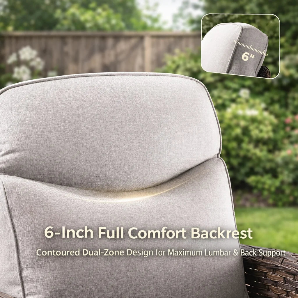 Luxury 6 Pieces Outdoor Patio Furniture Set with Swivel Rocker Chairs 6-Inch Extra Thick Cushions,Sofa Coffee Table,Wicker Conversation Sets for Porch Deck Backyard Poolside