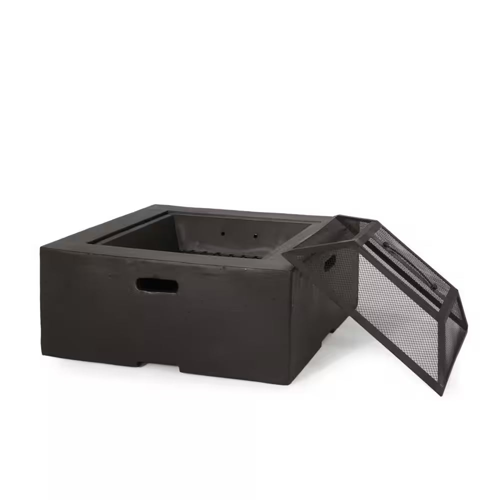 29 In. W X 17.2 In. H Square Wood Burning Outdoor Fire Pit in Grey