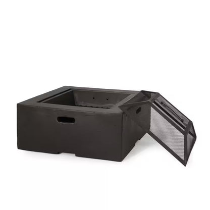 29 In. W X 17.2 In. H Square Wood Burning Outdoor Fire Pit in Grey