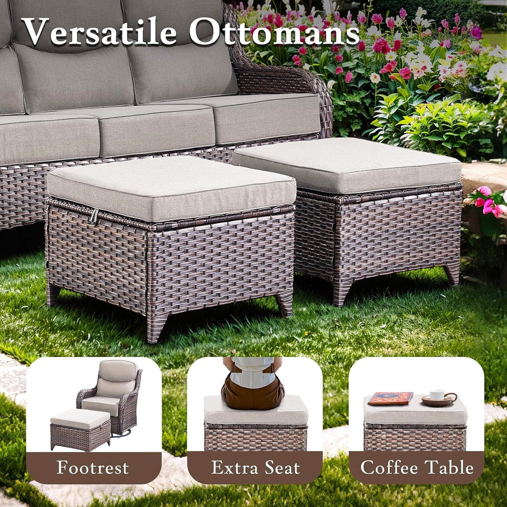 Luxury 6 Pieces Outdoor Patio Furniture Set with Swivel Rocker Chairs 6-Inch Extra Thick Cushions,Sofa Coffee Table,Wicker Conversation Sets for Porch Deck Backyard Poolside