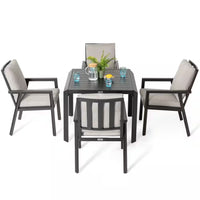 Black 5-Piece Aluminum Outdoor Dining Set with Gray Cushion