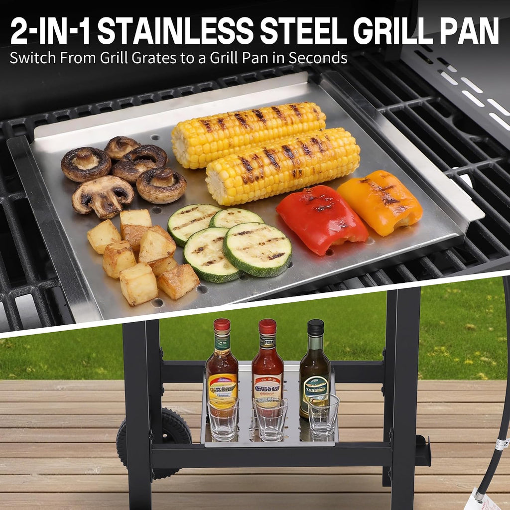 3-Burner Propane Gas Grill with Cast Iron Grates, 30,000 BTU