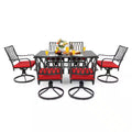 Black 7-Piece Metal Rectangle Outdoor Dining Set with Cushion Patio Furniture Set with Swivel Dining Chair