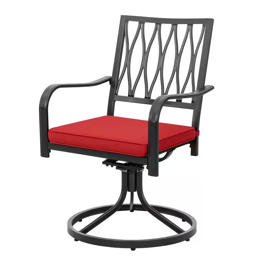 Black 7-Piece Metal Rectangle Outdoor Dining Set with Cushion Patio Furniture Set with Swivel Dining Chair