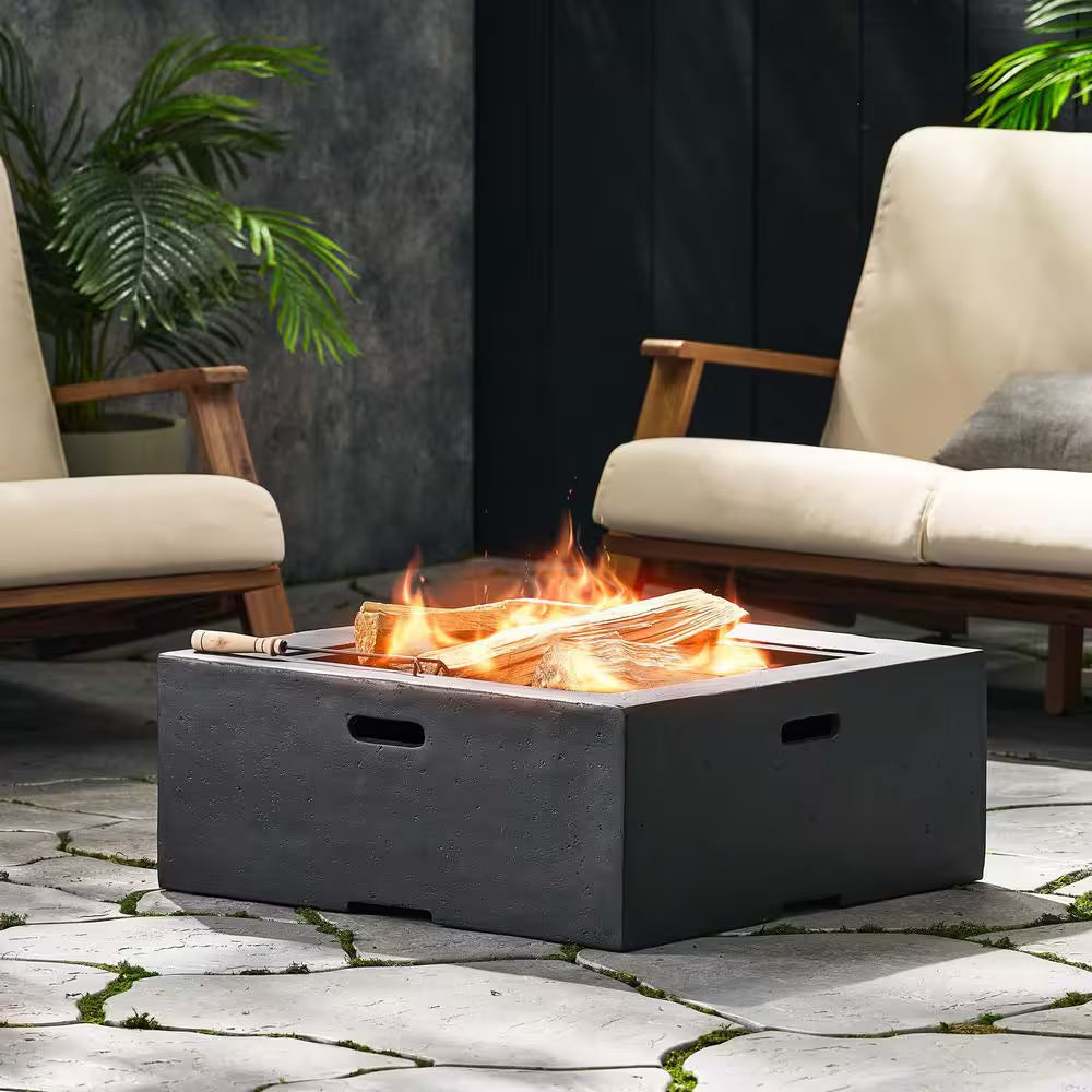 29 In. W X 17.2 In. H Square Wood Burning Outdoor Fire Pit in Grey